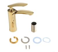 ComfyHarbor Grifo de lavabo de baño de latón dorado Grifo mezclador de cascada montado en cubierta de una sola manija Válvula de agua fría caliente G1/2 para lavabo de tocador Hotel Home