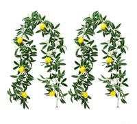 ComfyHarbor Guirnalda artificial de ratán de limón para colgar en la pared, verde y amarillo, decoración de plantas para el hogar, boda, mesa, puerta, manto, decoración de 175 cm