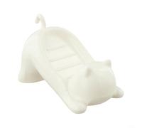 ComfyHarbor Jabonera autodrenante para gatos, bonito soporte de esponja ABS con base antideslizante y agujeros de drenaje para baño, fregadero, ducha, encimera de cocina, color blanco