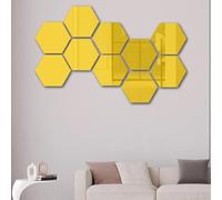 ComfyHarbor Juego de 12 adhesivos de pared de azulejos acrílicos hexagonales de vinilo para dormitorio, sala de estar, baño, oficina en casa, plateado, dorado, azul, rojo, negro (dorado)