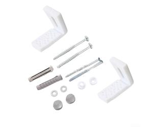 ComfyHarbor Juego de pernos de anclaje de suelo en ángulo para inodoros y bidés con tornillos de acero inoxidable, componentes de plástico blanco y cubiertas de cabeza de tornillo, kit de fijación de