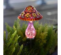 ComfyHarbor Luz solar de jardín de hongo de hierro de 20 pulgadas, estatua de metal para exteriores, para patio, camino, patio, decoración automática de césped del atardecer al amanecer, azul (rojo)