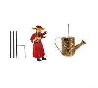 ComfyHarbor Luz solar de jardín, estatua de Dios de la riqueza, luz decorativa al aire libre, para patio, césped, regadera de metal, estaca de farol, con LED cálido de encendido y apagado automático