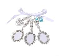 ComfyHarbor Marco de fotos de ramo de novia con cuentas de corazón, colgante de memoria de aleación de zinc de plata envejecida para boda, capacidad para fotos de 25 x 18 mm, diseño de ángel azul (3)