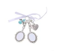 ComfyHarbor Marco de fotos de ramo de novia con cuentas de corazón, colgante de memoria de aleación de zinc de plata envejecida para boda, capacidad para fotos de 25 x 18 mm, diseño de ángel azul (2)