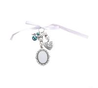 ComfyHarbor Marco de fotos de ramo de novia con cuentas de corazón, colgante de memoria de aleación de zinc de plata envejecida para boda, capacidad para fotos de 25 x 18 mm, diseño de ángel azul (1)