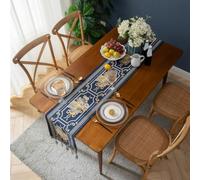 ComfyHarbor Mesa jacquard bordada para camino, tela de chenilla con flecos multiborlas, elegante decoración de mesa de comedor para el hogar, boda, fiesta, banquete y vacaciones para ocasiones (32 x