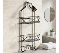 ComfyHarbor Organizador de ducha de 3 niveles para colgar sobre el cabezal de ducha, para almacenamiento de baño, con soporte para jabón y ganchos, estante de metal resistente, no requiere taladrar