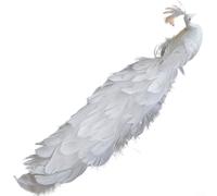 ComfyHarbor Pavo real artificial para árboles de Navidad, adorno de pájaro de plumas vibrantes para rama de jardín, oro blanco para champán, tamaño 38 x 10 x 8 cm, decoración navideña ligera (blanco)