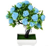 ComfyHarbor Planta de espuma artificial en maceta, flor falsa de 7.48 pulgadas en maceta para decoración del hogar, centro de mesa de boda, estante de mesa, arreglo floral de plástico ligero (azul)