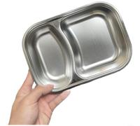 ComfyHarbor Plato de cena dividido de acero inoxidable, bandeja de comida con compartimentos, plato de comedor seguro de estilo de dibujos animados para niños, bordes redondeados ligeros para limpiar