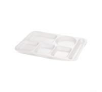 ComfyHarbor Plato rectangular dividido de melamina con 6 secciones y soporte para utensilios, bandeja de alimentos ligera inastillable para cafetería, oficina, plato separado para servir comidas