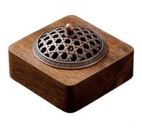 ComfyHarbor Quemador de incienso de nogal, con tapa, soporte de aromaterapia estilo chino, para polvo de bobina, almohadilla de algodón ignífuga, diseño de ventilación hueca, para oficina en casa para