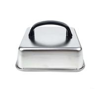 ComfyHarbor Tapa cuadrada de acero inoxidable para barbacoa con asa para cocinar filetes, hamburguesas y carne en parrilla al aire libre o sartén interior 16, 21, 26 cm, acabado plateado (21 cm)