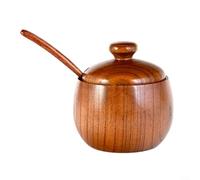 ComfyHarbor Tarro de madera para condimentos, olla de especias de madera de azufaifo natural, con tapa y cuchara, para almacenamiento de azúcar y sal de cocina, recipiente redondo retro, para