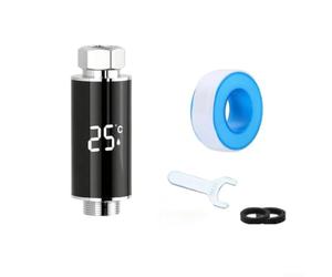 ComfyHarbor Termómetro de ducha LED inteligente con lectura de temperatura del agua en tiempo real, alertas de luz de seguridad, fácil instalación manual para accesorios G1/2 para hogares y baños (A)