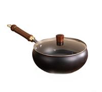ComfyHarbor Wok de acero al carbono, tapa de vidrio, sartén de fondo plano de 26 cm, para estufas eléctricas de gas de inducción, sartén grande compatible con inducción (24 cm con tapa de vidrio)