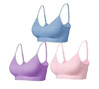Comfyin Sujetador Sin Aro Bralette Acolchado para Mujer, Correas de sueño, Sujetadores sin Costuras, para Yoga, Deportes, Paquete de 3