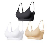 Comfyin Sujetador Sin Aro Bralette Acolchado para Mujer, Correas de sueño, Sujetadores sin Costuras, para Yoga, Deportes, Paquete de 3