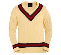 COMFYLOT & KK TRADERS MCR LTD Suéter de críquet de punto trenzado con cuello en V para hombre, de manga larga, de punto trenzado, de cricket, de punto trenzado, para golf, talla S a XXL, crema, XL