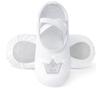 Comfyouth Zapatillas de ballet para niña, de satén, con corona brillante, suela dividida, zapatos de danza, sandalias de ballet para niños, sin corbata, zapatos de bailarina, Blanco, 24 EU