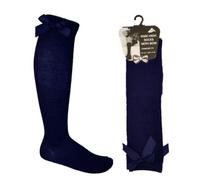 ComfyWear 3 Pares de Calcetines Altos Hasta la Rodilla Con Lazo, Uniforme de Regreso a Clases, Largos de Algodón en Todos los Tamaños, Azul Marino, 4-7 Años