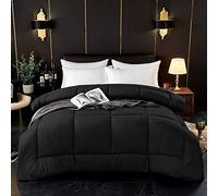 ComfyWell Edredón para Cama Doble, edredón Liso, 2 Fundas de Almohada, cálido y antialérgico, para Todas Las Estaciones, edredón para Cama (Doble (200 x 200 cm), Color Negro)