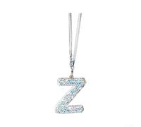 Comgooldool Abalorio de espejo retrovisor con letra personalizada, adorno de coche de diamantes de imitación para mujer, elegante decoración colgante de arcilla para actualización interior, plata, 4,5