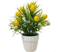 Comgooldool Árbol frutal artificial en maceta de 20 cm, decoración realista de granada de chile naranja y limón para mesa de oficina en casa, vegetación sintética de plástico bajo (limón)