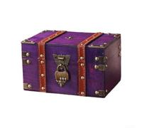 Comgooldool Caja de almacenamiento de madera retro con cerradura, organizador de escritorio para joyas y tesoros, cofre seguro para decoración del hogar, regalo de Navidad, 21,7 x 15 x 13 cm (morado)