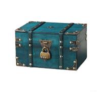 Comgooldool Caja de almacenamiento de madera retro con cerradura, organizador de escritorio para joyas y tesoros, cofre seguro para decoración del hogar, regalo de Navidad, 21,7 x 15 x 13 cm (verde)