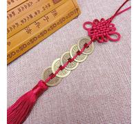 Comgooldool Colgante de nudo chino Feng Shui con 5 monedas emperador, para decoración de puerta de coche, oficina en casa, 30 cm de largo, 5,5 cm de ancho, rojo burdeos oscuro (borgoña)