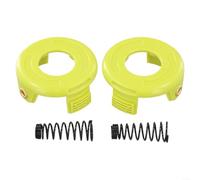 Comgooldool Juego de 2 cubiertas de carrete de recortadora de césped y resorte de repuesto para Ryobi-RAC118 RLT3525S, conjunto de tapa de cabeza de línea de plástico y metal negro y amarillo con