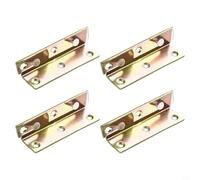 Comgooldool Juego de 4 soportes para riel de cama, acero laminado en frío, sin mortaja, para muebles de cama, conector de fijación con acabado en tono de latón para un montaje reforzado y estable del