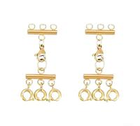Comgooldool Juego de cierres de acero inoxidable, conector antienredos para joyas de múltiples hebras, separador de cadena para pulseras y collares, oro y plata, paquete de 2 (3 agujeros dorados)
