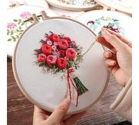 Comgooldool Kit de punto de cruz con patrón de flores con tela bordada de algodón, hilo de bordado y agujas, juego de iniciación de costura DIY para principiantes, adultos y amantes de las