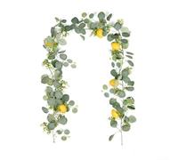 Comgooldool Vid artificial de eucalipto y limón de 180 cm, guirnalda de vegetación sintética realista con hojas y frutas para decoración de pared del hogar, boda, fiesta, vid de hiedra falsa flexible