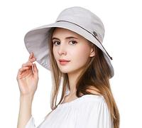 Comhats Sombreros de sol para mujer de ala ancha, protección solar UPF 50 UV, plegable, sombrero de playa de verano, algodón y lino, cubo para caminar, jardinería, safari, viajes, 99024_gris, L