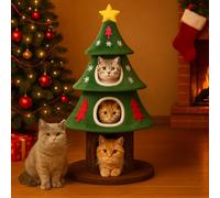 COMHOAM Árbol rascador de 135 cm de alto, diseño de árbol de Navidad, árbol para gatos de varios niveles con casa para gatos, con columnas para rascar, bola de juego, árbol de escalada estable para