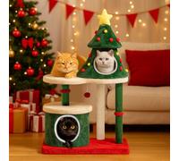 COMHOMA Árbol rascador con diseño de árbol de Navidad, 123 cm, estable para gatos, torre para gatos con columnas rascadoras, casa para gatos de varios pisos con plataformas y pelota de juego, muebles