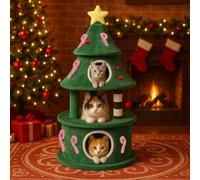 COMHOMA Kratzbaum de 135 cm de Alto con diseño de árbol de Navidad, Verde | Torre para gatos de varios niveles con condominio, dispositivo antivuelco, árbol trepador resistente