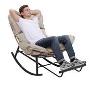 COMHOMA Mecedora, sillón de Relax, Estructura de Acero, reposapiés Extensible, cojín extraíble, soporta hasta 136 kg, para Dormitorio, salón, terraza, jardín, Color Beige