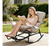 COMHOMA Mecedora, sillón de Relax, Estructura de Acero, reposapiés Extensible, cojín extraíble, soporta hasta 136 kg, Dormitorio, salón, terraza, jardín, marrón Claro