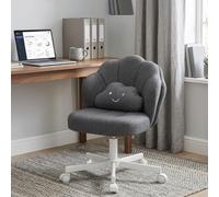 COMHOMA Silla de Escritorio con Forma de Pétalo y Ruedas, Silla de Maquillaje con Doble Respaldo y Cojín Nube, Altura Regulable y Giratoria, para Dormitorio y Home Office, Lino, Gris