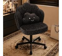 COMHOMA Silla de Escritorio con Forma de Pétalo y Ruedas, Silla de Maquillaje con Doble Respaldo y Cojín Nube, Altura Regulable y Giratoria, para Dormitorio y Home Office, Chenille Brillante, Negro