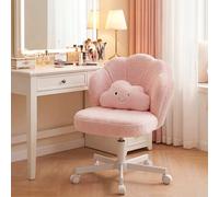 COMHOMA Silla de Escritorio con Forma de Pétalo y Ruedas, Silla de Maquillaje con Doble Respaldo y Cojín Nube, Altura Regulable y Giratoria, para Dormitorio y Home Office, Felpa Teddy, Rosa