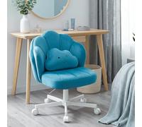 COMHOMA Silla de Escritorio con Forma de Pétalo y Ruedas, Silla de Maquillaje con Doble Respaldo y Cojín Nube, Altura Regulable y Giratoria, para Dormitorio y Home Office, Terciopelo, Azul