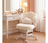 COMHOMA Silla de Escritorio con Forma de Pétalo y Ruedas, Silla de Maquillaje con Doble Respaldo y Cojín Nube, Altura Regulable y Giratoria, para Dormitorio y Home Office, Felpa Teddy, Beige
