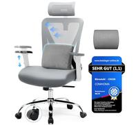 COMHOMA Silla de Oficina Ergonómica [Testsieger], con Reposacabezas 3D y Soporte Lumbar 3D, Reposabrazos Ajustables, Función de Balanceo e Inclinación, hasta 150 kg, Gris