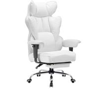 COMHOMA Silla Gaming Ergonómica, con apoyabrazos ajustables, soporte lumbar, muelles para personas altas, soporta 180 kg, asiento amplio, Blanca